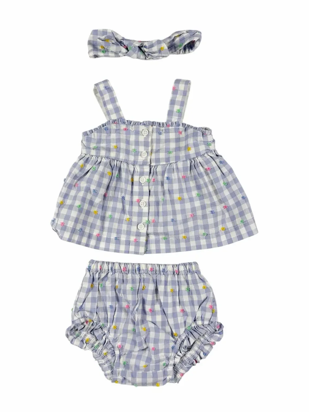 Baby Gap Gingham Embroidered Top Bloomers & Headband Set 3-6 Months